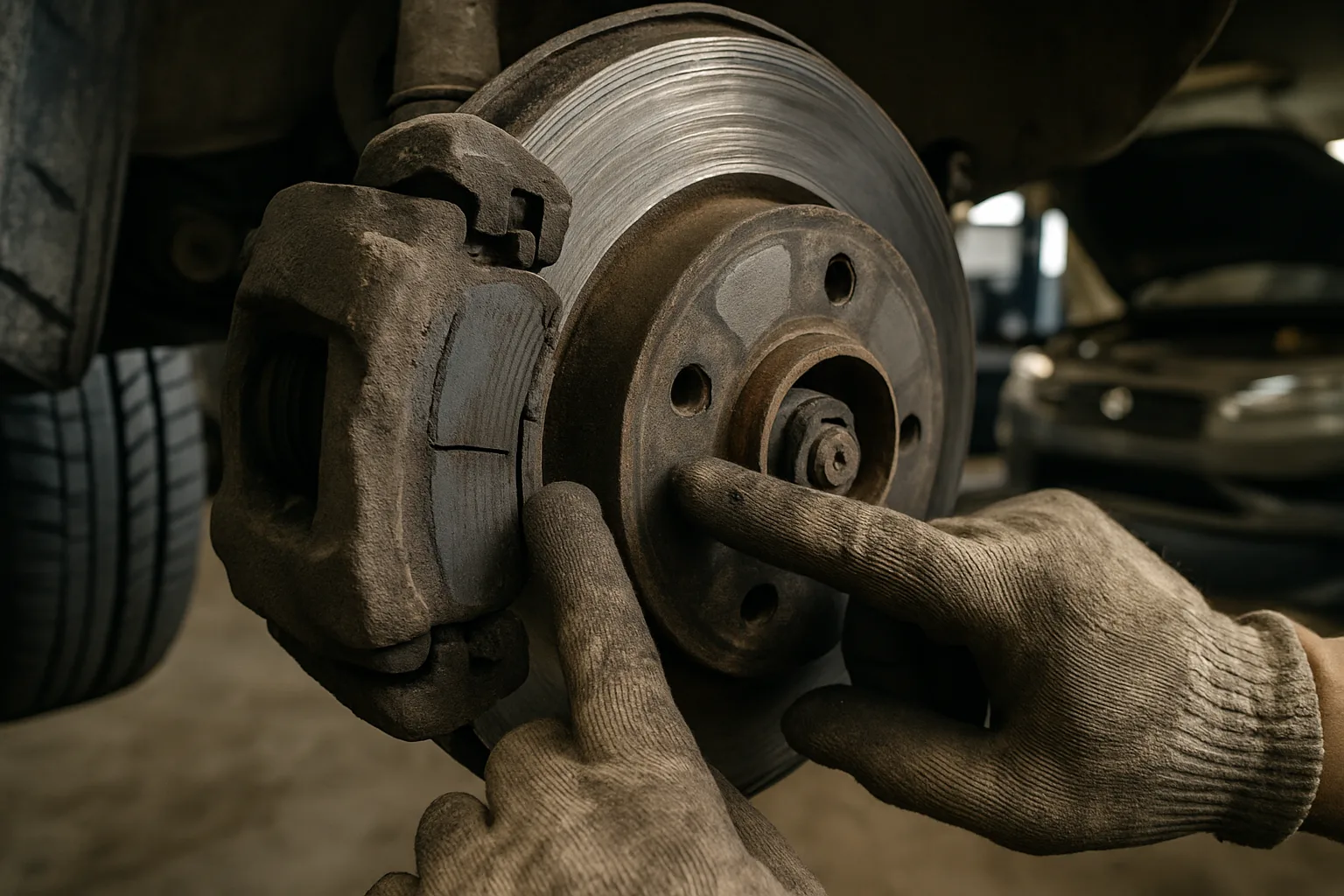 Brake system inspection in progress